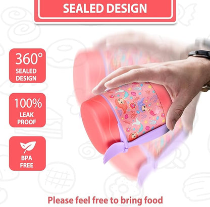 10oz Soup Thermo for Hot Food Kids,Lunch Thermo Kids Food Jar with Spoon Hot Insulated Food Containers,Leak Proof Stainless Steel Wide Mouth Lunch Food Thermo Jar for School(Pink-Mermaid)