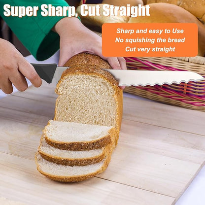 KUNIFU Bread Knife, 9.0 Inch Serrated Knife For Homemade Bread, Bread Slicer For Sourdough Cake Bagels