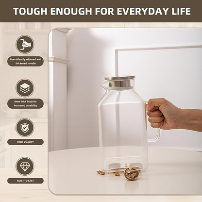 Glass Pitcher, 3.6L Glass Water Pitcher with Tight Stainless Steel Lid, Heat Resistant Borosilicate Glass Carafe, Temperature Safe (MG10)