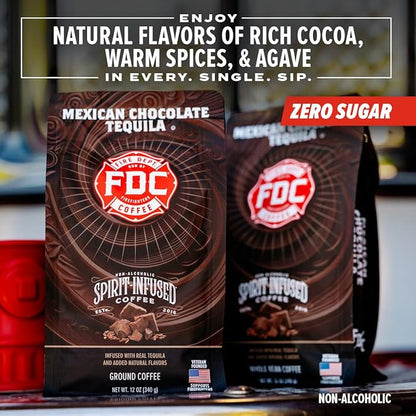Fire Department Coffee - Gives Back to Firefighters - Mexican Chocolate Tequila Infused Whole Bean Coffee - Medium Roast - Non-Alcoholic - Roasted in the USA - Veteran Owned - 12 oz