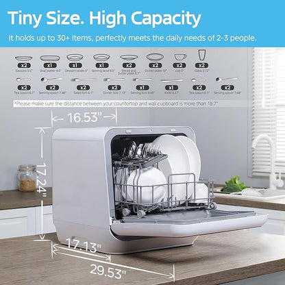 Midea MDC17P0ABB Portable Countertop Mini 5L Built-in Water Tank, No Hookup Needed, 6 Programs, 360° Dual Spray, 162℉ High-Temp& Air-Refresh Function, Dishwasher for Apartments& RVs, Black