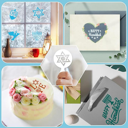 JULBEAR 36 Pcs Reusable Hanukkah Cake Cookie Stencils Dreidel Menorah for Cookies Coffee DIY Hanukkah Holiday Baking Painting Dessert Craft Decoration