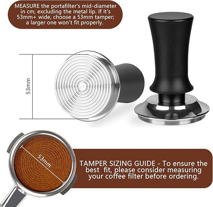 53mm Espresso Tamper Set - Spring-loaded Coffee Tamper, Adjustable Depth Espresso Distributor Leveler, Magnetic Dosing Funnel Aluminum Metal, Reusable Puck Screen, Fit for 53mm Portafilters
