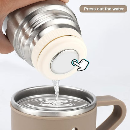Stainless Steel Thermo 500ml/16.9oz Vacuum Insulated Bottle with Cup for Coffee Hot drink and Cold drink water flask.(Brown,Set)