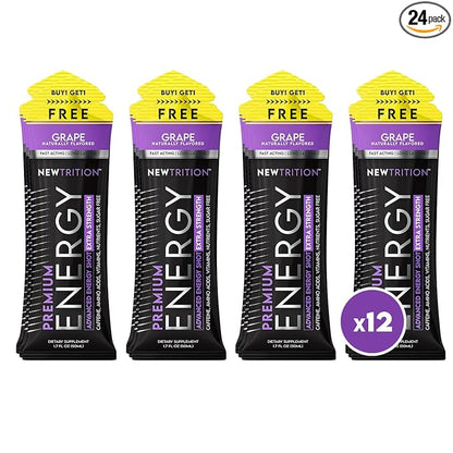 NewTrition® Extra Strength Energy Shots, 250mg Caffeine Energy Shots with Vitamin B & Amino Acids, Sugar-Free Vitamin Energy Shot, 1.7 fl oz (Pack of 12, Grape)
