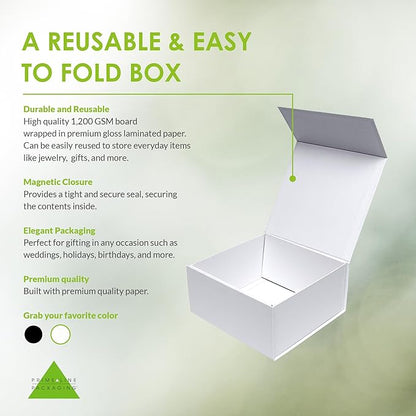Prime Line Packaging Magnetic Gift Boxes 15 Pack 10x10x5 Medium Collapsible White Box with Magnetic Lid for Gift Boxes, Holiday Wrap, Birthdays, Weddings, All Occasions, Bulk