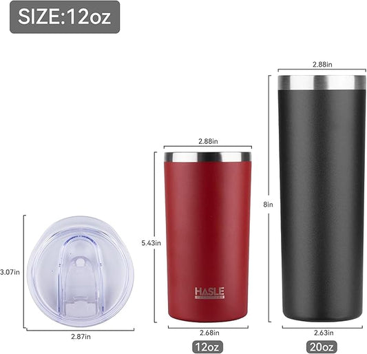 HASLE OUTFITTERS 20oz Skinny Tumbler with Lid, Stainless Steel Insulated Slim Tumblers Bulk Set, Double Wall Travel Coffee Mugs, Reusable Durable Powder Coated Travel Water Cups(Army Green, 12 Pack)