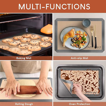 Silicone Baking Mat - Best Platinum Silicone - Sopito Non-Stick Reusable, Food Safe Baking Mat, 5Pcs Set of 2 Half Sheet Size & 2 Quarter Baking Sheets and 1 9'' Pizza Mat, Grey