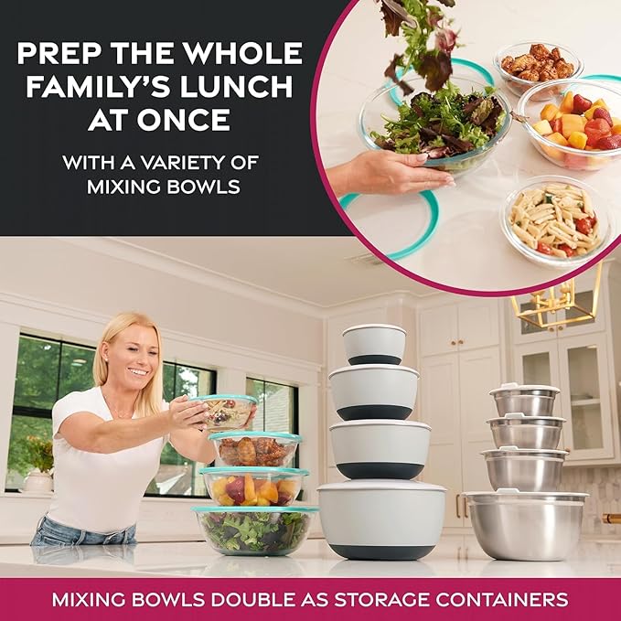 Mixing Bowls Set of 5, Stainless Steel Salad Bowls with Lids, Nesting Metal Mixing Bowls for Baking, Cooking, Prepping & Food Storage