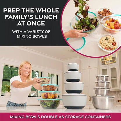 Mixing Bowls Set of 5, Stainless Steel Salad Bowls with Lids, Nesting Metal Mixing Bowls for Baking, Cooking, Prepping & Food Storage