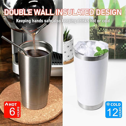 COMOOO 20oz Tumbler with Straw Stainless Steel Insulated Coffee Tumbler Cups Double Wall Vacuum Travel Coffee Mug with Splash Proof Sliding Lid for Hot Cold Drinks (Mix Color,6 Pack)