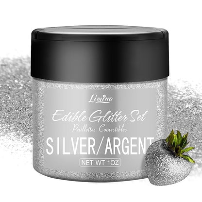 Edible Glitter - 30g Edible Luster Dust Metallic Food Grade Coloring Glitter for Drinks, Baking, Cake Decorating - Edible Dust Powder Shimmer Sprinkle Powder for Icing, Wine, Chocolate, Candy (Silver)