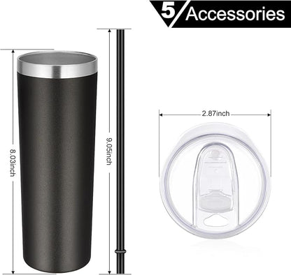 VEGOND Stainless Steel Skinny Tumblers Bulk 12 Pack, 20 oz Vacuum Insulated Tumblers with Lids and Straws, Double Wall Coffee Mug, Travel Water Cup, Matte Black