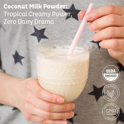 KOS Organic Coconut Milk Powder, USDA Certified Organic - 0g Sugar, MCT Plant Based Creamer for Coffee, Smoothies, Vegan, Keto, Paleo Friendly, Non-GMO, Gluten or Dairy- 12.6oz, 179 Servings