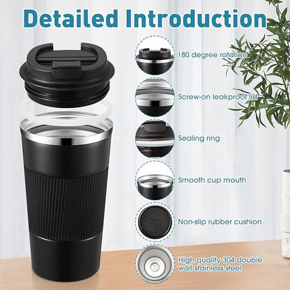 Sabary 4 Pack 16 oz Bulk Travel Coffee Mug with Lid Reusable Vacuum Insulated Coffee Tumbler Double Wall Thermal Stainless Steel Camping Tea Cup for Christmas Winter Drinks Employee Gift(Multicolor)