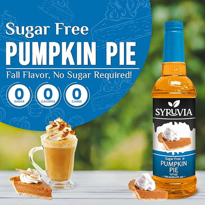 Syruvia Sugar Free Pumpkin Pie Coffee Syrup, Flavored Syrup for Drinks, Lattes, and Desserts – 25.4 fl oz, With Pump