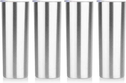 HASLE OUTFITTERS 20 oz Skinny Tumblers Bulk Set, Stainless Steel Insulated Slim Tumblers with Lids, Reusable Double Wall Travel Coffee Mugs, Durable Powder Coated Travel Water Cups (4)