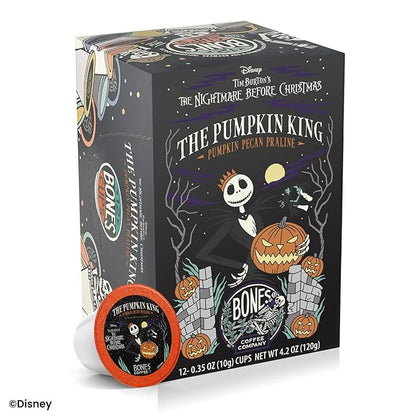 Bones Coffee Company Pumpkin King, Pumpkin Pecan Praline Flavored Coffee Pods, Low Acid Medium Roast Single-Serve Bones Cups for K-Cups Coffee Maker from The Nightmare Before Christmas, 12 Count