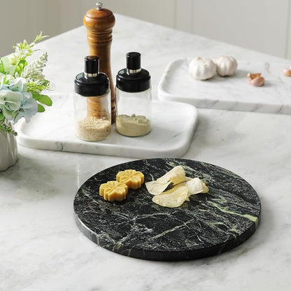 Koville Indian Natural Marble Cutting Board for Kitchen, 11inch Round Hand Crafted Marble Slab for Cheese, Charcuterie, Pastry Board - Wedding Gift, House Warming Gift(Indian Green)