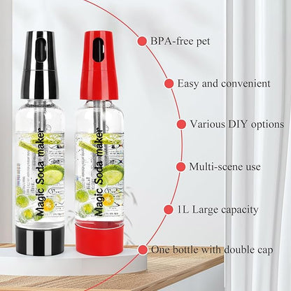 Portable Soda Siphon, 1L Travel Sparkling Water Maker Machine for Home & Outdoor, Carbonated Water Soda Streaming Machine, Soda Maker for Cocktails or Fizzy Drink, 8 gram CO2 Cartridges(Not Included)