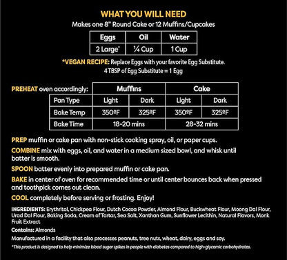 TruEats Dutch Chocolate Muffin & Cake Mix: Low Glycemic, Protein & Fiber Rich, Gluten & Grain Free, Diabetic Friendly, Vegan Friendly, Dairy Free, Plant Based, Sweetened with Monk Fruit Sweetener