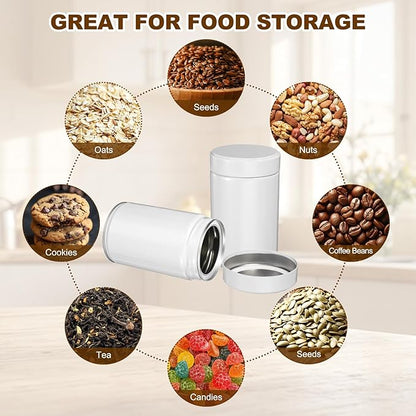 uxcell 2Pcs Round Tea Canisters, 5" x 3" Airtight Metal Tea Containers for Loose Tea, Coffee Beans, Spices - Durable, Compact, and Stylish Storage Tea Tin (White)