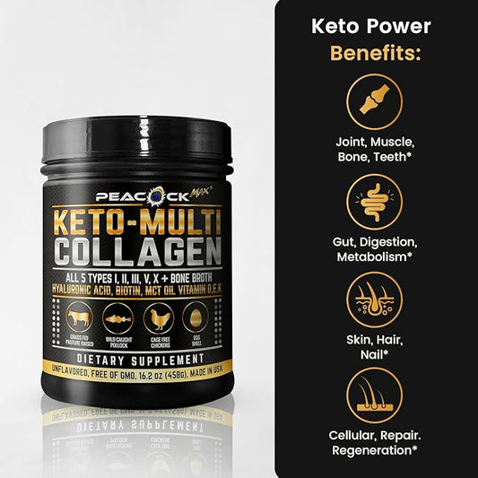 Multi Collagen Protein Powder 16.2 oz (Pack of 6) | 5 Types with Bone Broth, Hydrolyzed Peptides, Biotin & MCT Oil, Unflavored, Supports Skin, Hair, Nails, Joints & Gut Health
