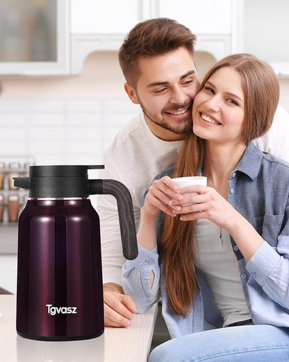 51 Oz Carafes for Hot Liquid, Stainless Steel Insulated Vacuum Thermal Coffee Carafes For Keeping Hot, 1.5 Liter Coffee Dispenser(Angola Red)