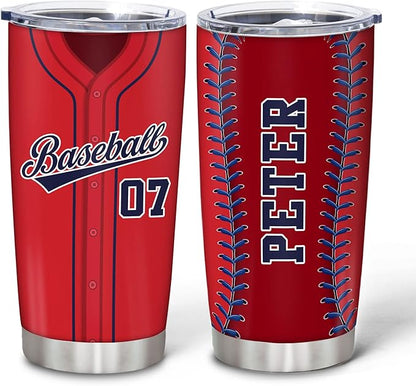 Hyturtle Personalized Baseball Tumbler Baseball Players Design Stainless Steel Double Walled Vacuum Insulated Tumblers 20oz30oz Coffee Travel Mug Cup Christmas Gift For Men Boys Friends Dad Sports Fan