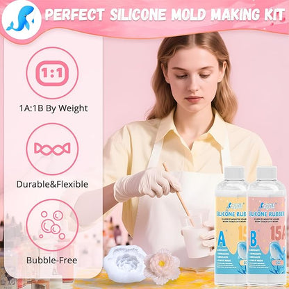 Silicone Mold Making Kit,16OZ Platinum Liquid Silicone Rubber for Mold Maker,15A Mix Ratio 1:1 Mold Making Kit, Ideal for Casting 3D Resin Molds