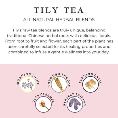 Tily Tea Assorted Herbal Tea Box - 5 Flavors of Caffeine-Free Tea - Morning Shine, Through the Day, Evening Calm, Perfect Pairing, Radiant Glow - 10 Plastic-Free Pyramid Tea Bags