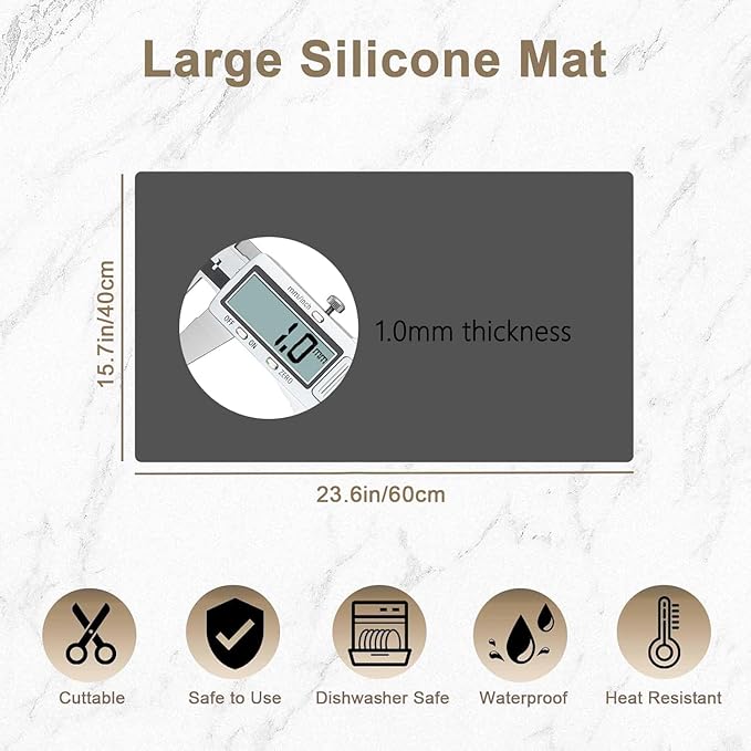 2 Pack 23.62"x15.74"(60cmx40cm) Silicone Kitchen Counter Mats, Heat Resistant Non-Slip Countertop Protector, Waterproof Nonstick Multipurpose Mat, Dark Gray