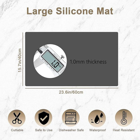 2 Pack 23.62"x15.74"(60cmx40cm) Silicone Kitchen Counter Mats, Heat Resistant Non-Slip Countertop Protector, Waterproof Nonstick Multipurpose Mat, Dark Gray