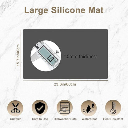 23.6"x15.7"(60cmx40cm) Large Silicone Mat for Kitchen Counter, Non-Slip Heat Resistant Countertop Protector, Waterproof Multipurpose Mat for Kitchen Island, Dark Gray