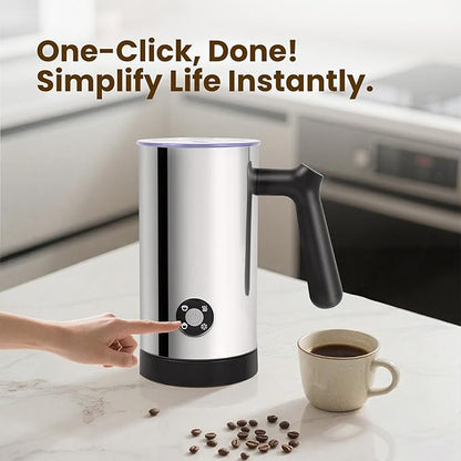 Milk Frother, 4-in-1 Milk Frother and Steamer, 10.6oz Electric Milk Steamer, Automatic Cold and Hot Foam maker for Lattes, Cappuccinos, Non-stick Coating Interior (Polished)