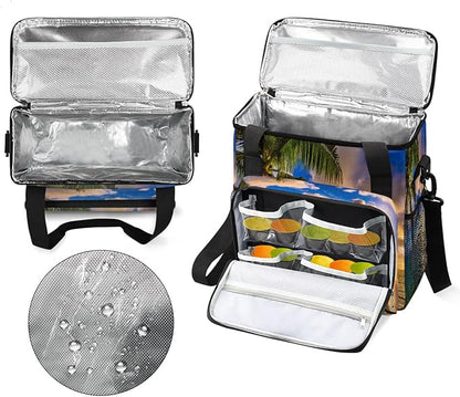 Beach Sunset Coffee Maker Carring Bag Palm Tree Travel Storage Tote Bag Compatible with Keurig K-Mini or K-Mini Plus Portable Single Serve Coffee Brewer Case with Pockets for K-cup Pods