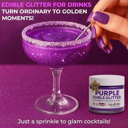 Bulk 20g Purple Edible Glitter for Drinks | Premium Edible Glitter for Cakes, Cocktails, Purple Cake Decorating Decorations Food Grade, Vegan, Kosher, Halal, Gluten Free - Made in USA