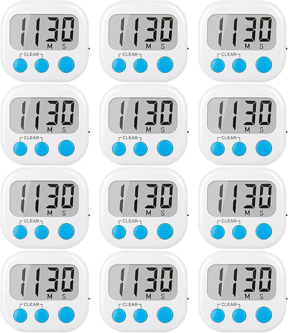 12 Pack Digital Kitchen Timers for Cooking Magnetic Timer for Cooking Loud Alarm White