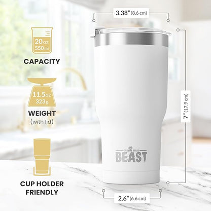 Beast 30 oz Tumbler Stainless Steel Vacuum Insulated Coffee Ice Cup Double Wall Travel Flask (Arctic White)