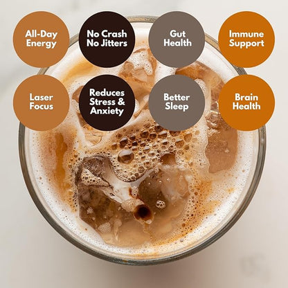 Cuppa Salted Caramel Healthy Mushroom Insant Coffee with Lion's Mane & Ashwagandha for All Day Energy & Focus - No Crash or Jitters - Nootropics for Brain Health, Gut Health, Immunity, Stress, Memory + Mood - 60 Servings