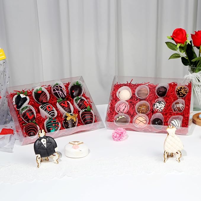 50PCS 10x7x2 inches Clear Cookie Boxes Strawberry Boxes Bakery Boxes Macaron Boxes Gift Boxes Treat Boxes for Party Favors