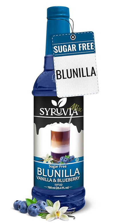 Syruvia Sugar Free Coffee Syrup, BLUNILLA Syrup, Vanilla Blueberry Flavored Syrup for Drinks, Lattes, and Desserts – 25.4 fl oz