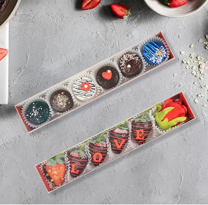 20Pack 12x2¼x2 Inch Chocolate Covered Strawberries Boxes for 6 Macaron boxes Chocolate Truffle Boxes Cookie boxes Bakery Boxes with Clear Window