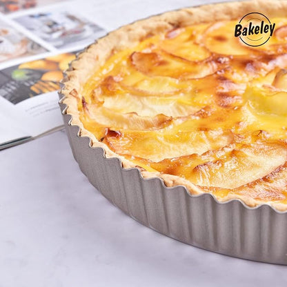 10-Inch Round Tart Pan with Loose Removable Bottom, Non-Stick Carbon Steel Quiche Pan for Oven Baking (Champagne Gold)