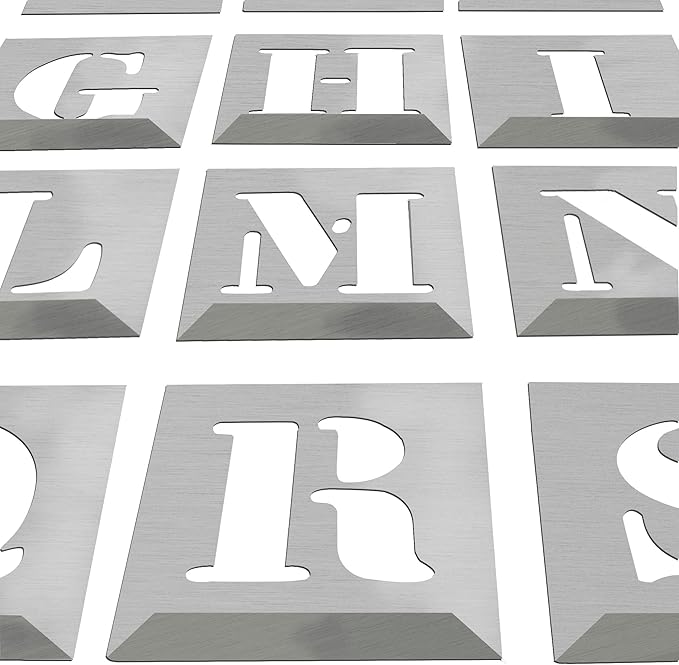 HAUTMEC Vintage Aluminum Letters Stencils, A to Z Aluminum Stencils & Holder, 2"(50mm) Letters, Shop Stencil, Advertising Stencilling, Craft-Printing, Reusable HD00001