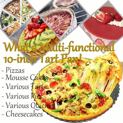 10 Inch Nonstick Tart Pan with Removable Bottom, Carbon Steel Quiche and Pie Pan- 1.1-Inch Depth, Fluted Edges for Baking Tarts, Quiches, Mousse Cakes, and Desserts