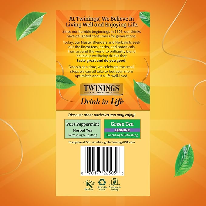 Twinings Lemon & Ginger Herbal Tea Individually Wrapped Bags, 50 Count (Pack of 6), Tangy Lemon & Spicy Ginger, Naturally Caffeine-Free, Enjoy Hot or Iced, 300 Teabags