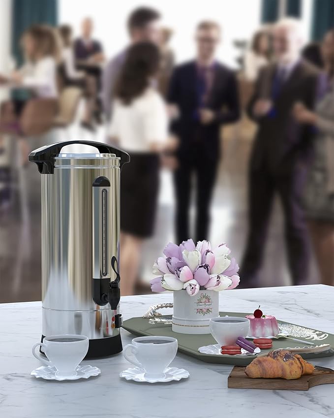 Commercial Coffee Maker Machine Urn -10L Large Percolator Pot Dispenser With Double-Wall Stainless Steel, Quick Brew, Stays Hot - Also for Water, Tea, Beverage At Events & Catering - 60 Cup