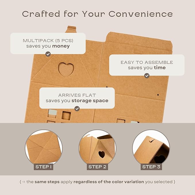Pack of 5 House Shaped Gift Boxes (7.87 x 7.87 x 7.08 inch) - Mansion Boxes Ideal for Christmas Gift Boxes and Christmas Boxes for Treats - Havana