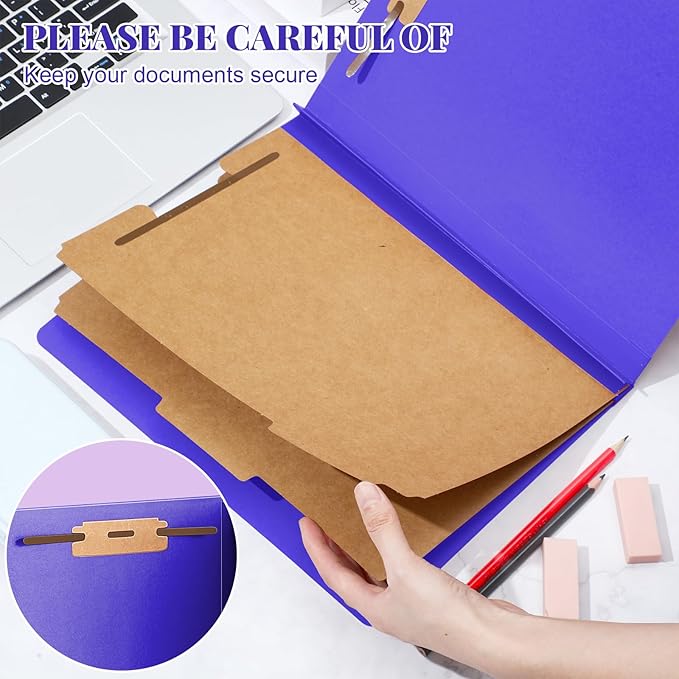 12 Pcs Classification Folders Letter Size Bulk - 2 Dividers Pressboard File Folder with 3. 5 Inch Expansion, 2 Prongs Fastener, Heavy Duty Office File Organizer for Teacher Medical (Purple)